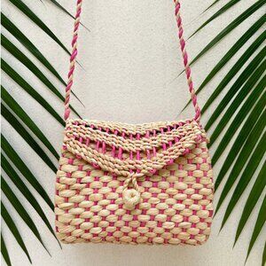 Mini Pink Straw Crossbody Beach Bag